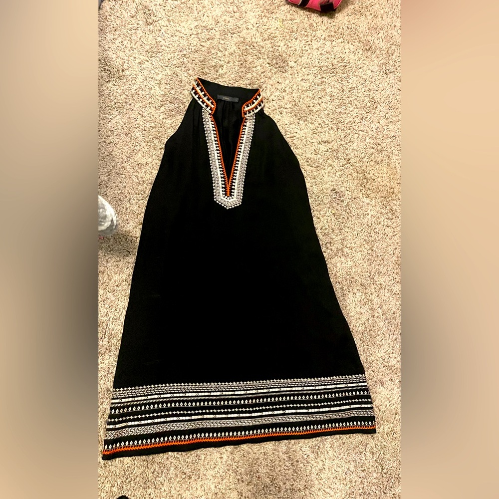 THML Black Sleeveless Embroidered Shift Dress with Orange Trim